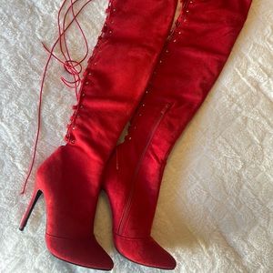 Tall suede boots high heels